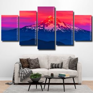 Landscape Mountains Red Sunset 5 Panels Paint By Numbers