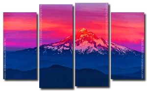 Landscape Mountains Red Sunset 4 Panels Paint By Numbers