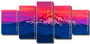 Landscape Mountains Red Sunset 5 Panels Paint By Numbers