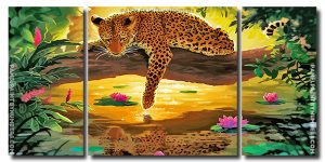 Leopard Water Reflection 3 Panels Paint By Numbers