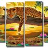 Leopard Water Reflection 4 Panels Paint By Numbers