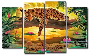 Leopard Water Reflection 4 Panels Paint By Numbers