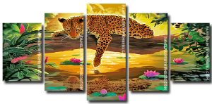 Leopard Water Reflection 5 Panels Paint By Numbers