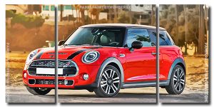 Red Minicooper 3 Panels Paint By Numbers