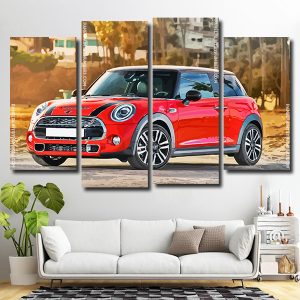 Red Minicooper 4 Panels Paint By Numbers