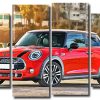 Red Minicooper 4 Panels Paint By Numbers