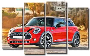 Red Minicooper 4 Panels Paint By Numbers