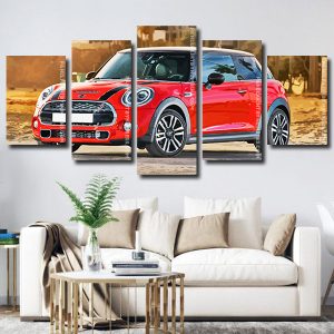 Red Minicooper 5 Panels Paint By Numbers