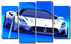 White Maserati Car 4 Panels Paint By Numbers