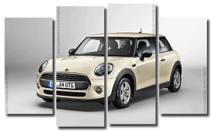 White Minicooper 4 Panels Paint By Numbers