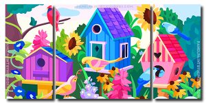 Aesthetic Birds 3 Panels Paint By Numbers