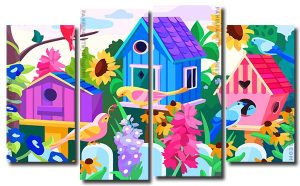 Aesthetic Birds 4 Panels Paint By Numbers