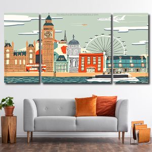 Aesthetic London City Art 3 Panels Paint By Numbers