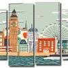 Aesthetic London City Art 4 Panels Paint By Numbers