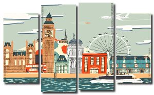 Aesthetic London City Art 4 Panels Paint By Numbers