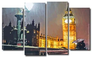 Aesthetic London In The Rain 4 Panels Paint By Numbers