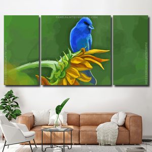 Aesthetic Sunflower And Blue Bird Art 3 Panels Paint By Numbers