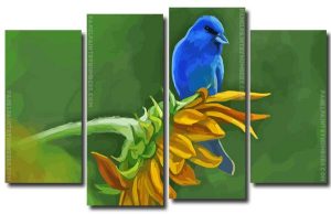 Aesthetic Sunflower And Blue Bird 4 Panels Paint By Numbers