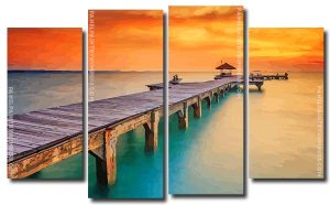 Aesthetic Sunset Pier 4 Panels Paint By Numbers