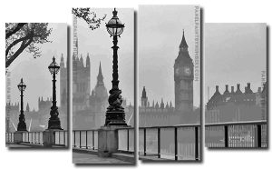 Black And White London City 4 Panels Paint By Numbers