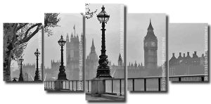 Black And White London City 5 Panels Paint By Numbers