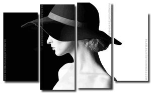 Black And White Woman With Hat 4 Panels Paint By Numbers