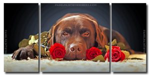 Chocolate Labrador And Roses 3 Panels Paint By Numbers