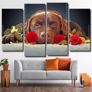 Chocolate Labrador And Roses 4 Panels Paint By Numbers