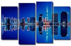 Dubai Buildings Reflection 4 Panels Paint By Numbers