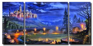 Fantasy Castle And Bridge 3 Panels Paint By Numbers