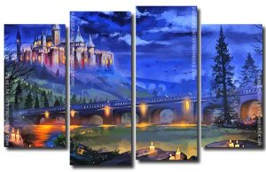 Fantasy Castle And Bridge 4 Panels Paint By Numbers