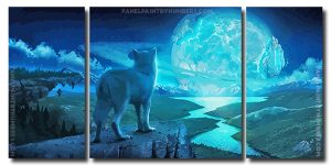 Fantasy Wolf And Moon 3 Panels Paint By Numbers