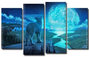 Fantasy Wolf And Moon 4 Panels Paint By Numbers