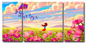 Flower Landscape Illustration 3 Panels Paint By Numbers