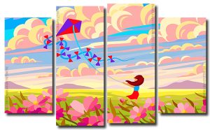 Flower Landscape Illustration 4 Panels Paint By Numbers