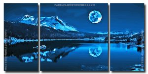 Full Moon And Lake At Night 3 Panels Paint By Numbers