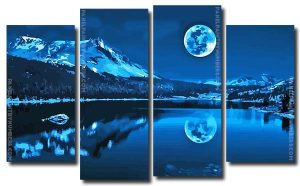 Full Moon And Lake At Night 4 Panels Paint By Numbers