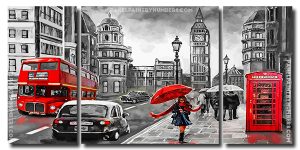 Girl In London Black And Red 3 Panels Paint By Numbers