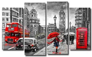 Girl In London Black And Red 4 Panels Paint By Numbers