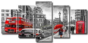 Girl In London Black And Red 5 Panels Paint By Numbers