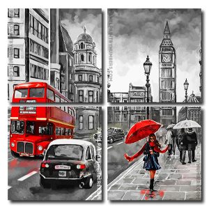 Girl In London Black And Red Square Panels Paint By Numbers