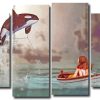 Girl On Boat And Whales 4 Panels Paint By Numbers