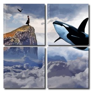 Girl And Black And White Whales Square Panels Paint By Numbers