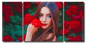 Gorgeous Woman With Red Flower 3 Panels Paint By Numbers