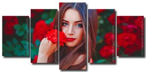 Gorgeous Woman With Red Flower 5 Panels Paint By Numbers