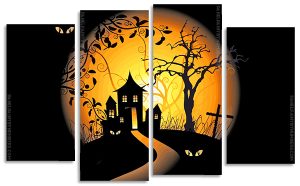 Halloween House 4 Panels Paint By Numbers