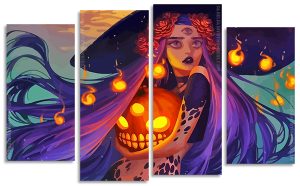 Halloween Witch 4 Panels Paint By Numbers