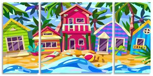 Hawaiian Houses 3 Panels Paint By Numbers