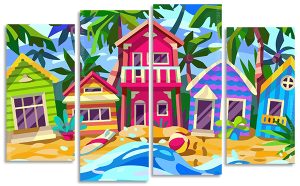 Hawaiian Houses 4 Panels Paint By Numbers