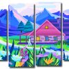 House In The Mountains 4 Panels Paint By Numbers